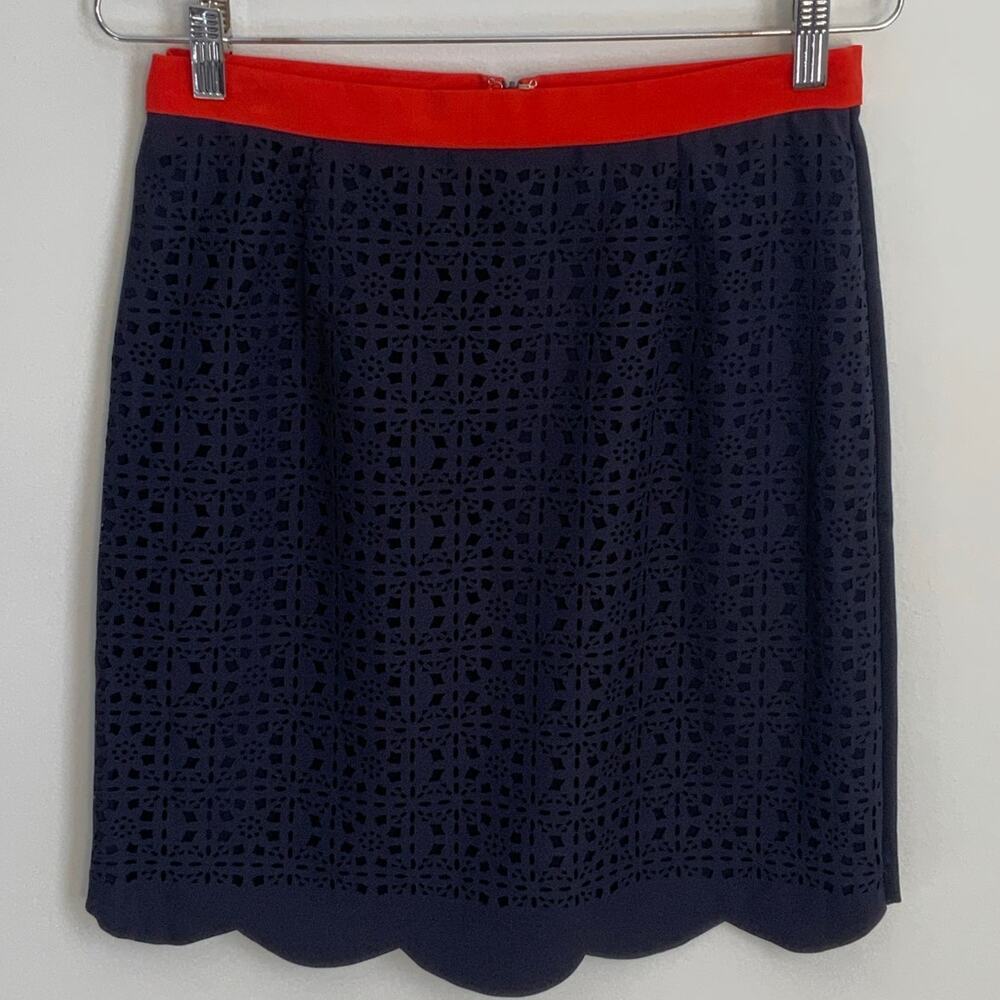Pixley Stacey Navy Scallop hem cut‎ out detail size small NWT